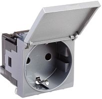 Розетка с заземлением модульная DKC Avanti 1-м. 2 мод. крышка шторки закаленная сталь картинка